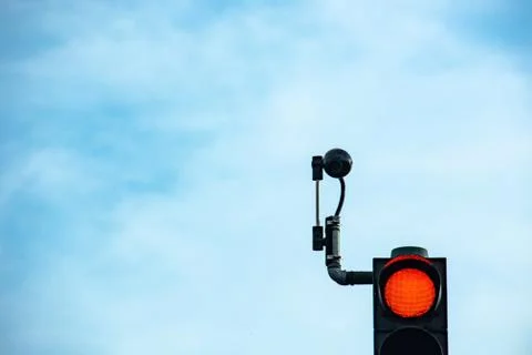 Traffick camera above the road to take photo of those who drive fast Stock Photos