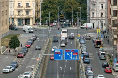 Traffics In the streets of Prague Stock Photos