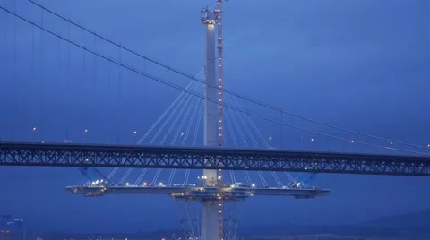 Trafic crossing on the Forth Road Bridge, Queensferry Crossing at the back Stock Footage 65263608