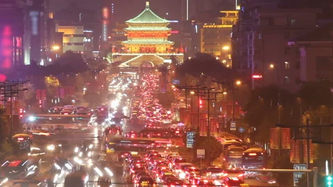 Trafic Of Xi'an At Night,China. Stock Footage 108195984