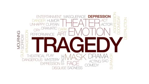 Tragedy animated word cloud, text design animation. Kinetic typography. Stock Footage 80209283