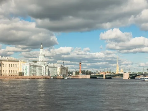 Tragic Clouds above Rostral Columns and The Kunstkammer TimeLapse Stock-Footage 70466730