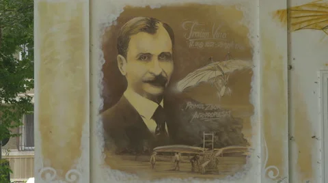 Traian Vuia painted on a wall in Bucharest Stock Footage 58003030