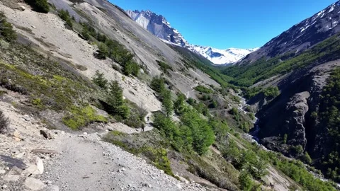 Trail to Base of Torres del Paine in Patagonia, Chile Stock Footage 332450180