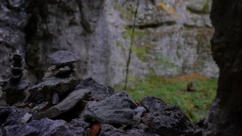 Trail between two huge limestone rocks Stock Footage 167587056