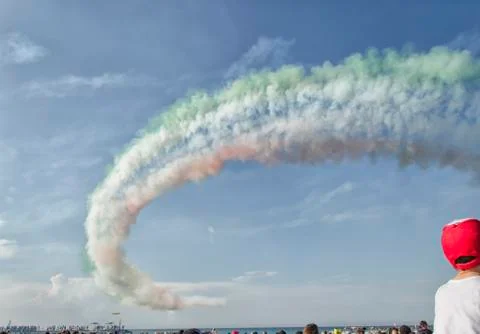 The trail of colored smoke 스톡 사진