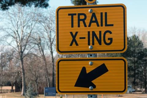 Trail crossing sign Stock Photos