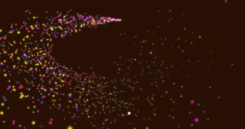 A trail of flying multi-colored sparkling particles moving along a curve 1 Stock Footage 245242327