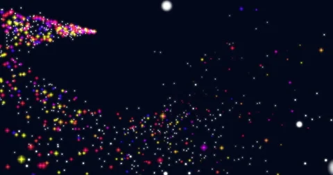 A trail of flying multi-colored sparkling particles moving along a curve Stock Footage 245242908