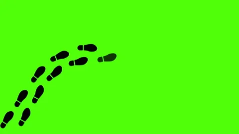 Trail of footprints on green screen background. Black silhouettes of footprints Stock Footage 242201300