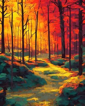 A trail in a forest in Fall Stock Illustration