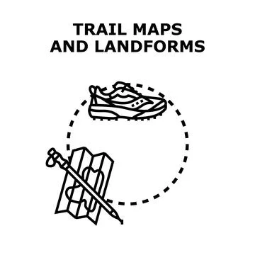 Trail maps exploring landforms for outdoor adventure activities Stock Illustration