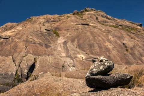 Trail marks with blur mountain on background Stock Photos