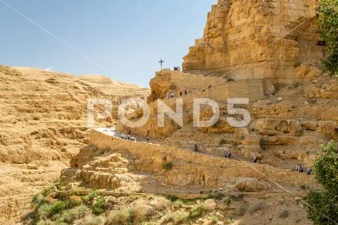 Trail to the monastery of Saint George of Choziba in the Holy Land, Israel Stock Photos