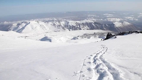 Trail on the nortern slope of elbrus mountain Stock Footage 83729869