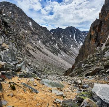 Trail to pass down the steep mountain Stock Photos