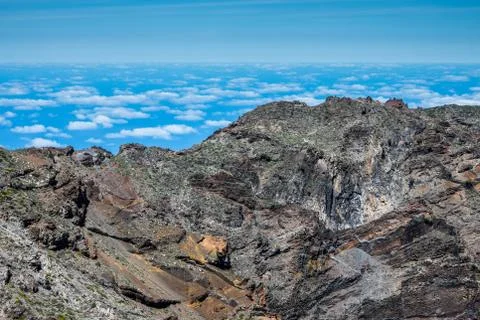 Trail path view over the clouds in Caldera de Taburiente Stock Photos