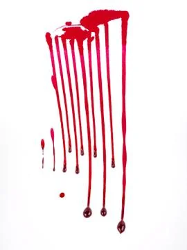 Trail of Red paint dripped down on white background, blood and danger concept Stock Photos