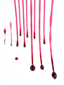 Trail of Red paint dripped down on white background, blood and danger concept Stock Photos