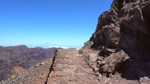 Trail at the Roque de los Muchachos viewpoint Stock Footage 146074810