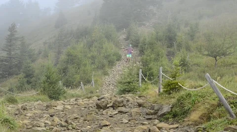 Trail runner at Mount Daibosatsu in summer, Yamanashi Prefecture Stock Footage 58466614