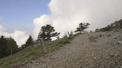Trail runner at Mount Daibosatsu in summer, Yamanashi Prefecture Stock Footage 58466746