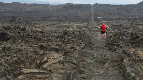 Trail runner - running man cross country training outdoors for marathon Stock Footage 112318305
