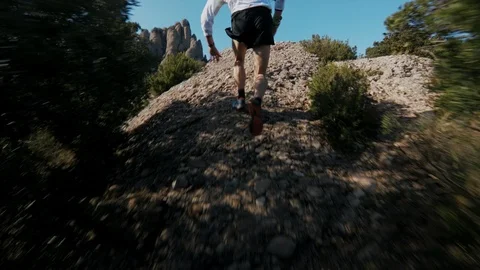 Trail running in mountains Stock Footage 87180056