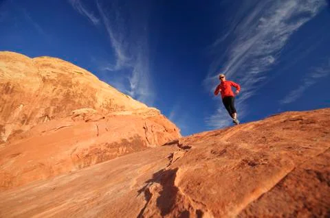 Trail running in Valley of Fire State Park. Las Vegas, Nevada. Stock Photos