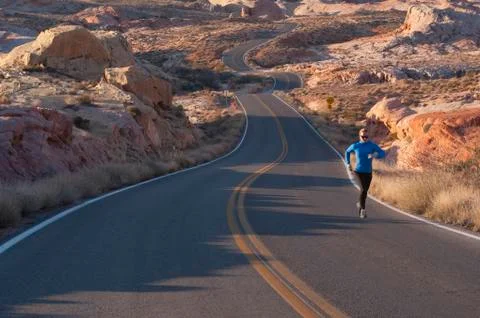 Trail running in Valley of Fire State Park. Las Vegas, Nevada. Stock Photos