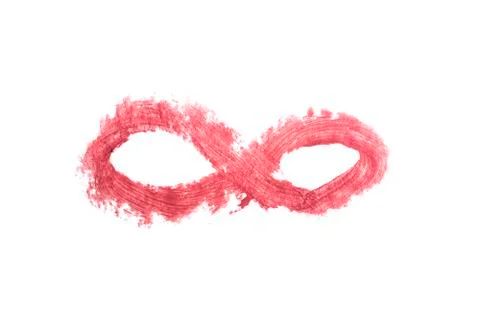 Trail, in the shape of the sign of infinity, red lipstick on a white backgrou Stock-Fotos