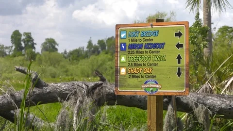 Trail sign at Circle B Bar Reserve Ranch Stock Footage 94271914