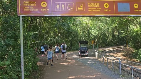 Trail Signs For Upper And Lower Circuits In Forest, Iguazu, Argentina 8K Stock Footage 306473366
