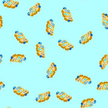 Trail ski marker winter skiing isometric icon seamless pattern Stock Illustration