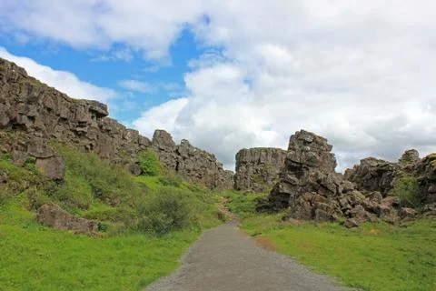 Trail through the raft between two tectonic plates Stock Photos