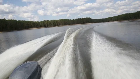 Trail on the water from a motorboat Stock Footage 114993284