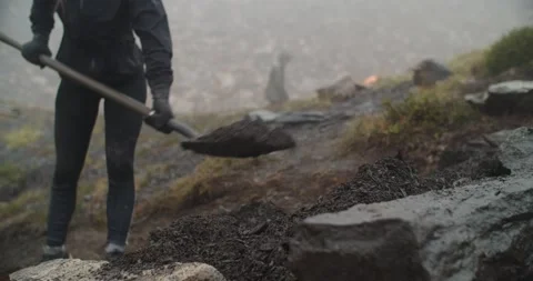 Trail work in high alpine Mountain Bowl Stock Footage 133207994