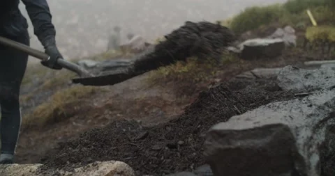 Trail work in high alpine Mountain Bowl Stock Footage 133208011