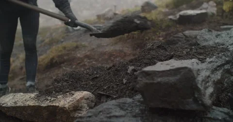 Trail work in high alpine Mountain Bowl Stock Footage 133208042