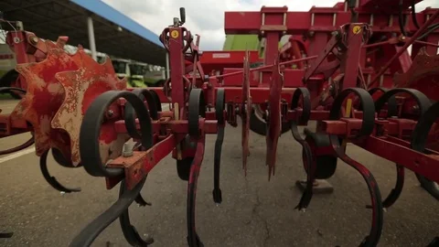 The trailed plough with discs for harrows to harvesters Stock Footage 82312868