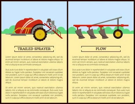 Trailed Sprayer and Plow Set Vector Illustration Stock Illustration