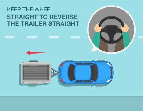 Trailer backing up tips. Keep the wheel straight to reverse the trailer straight Stock Illustration