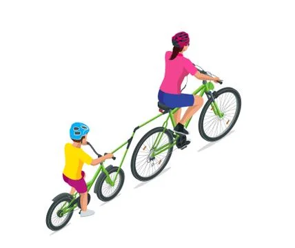 Trailer cycle or Bicycle attachment. Co-pilot bicycle mother and young son Illustration