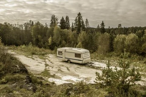 Trailer in the forest Stock Photos