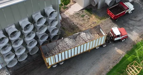 Trailer full of dead chickens killed by Avian Flu in USA. Aerial of bird Stock Footage 185447971