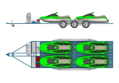 Trailer with group Jet Ski 3d rendering Stock Illustration