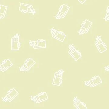 Trailer house on wheel line vector seamless pattern Stock Illustration