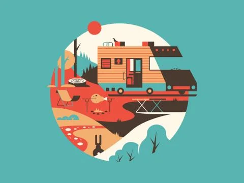 Trailer machine house Stock Illustration