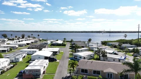 Trailer park community in Florida with access to the Manatee River, Southwest Stock Footage 294738651