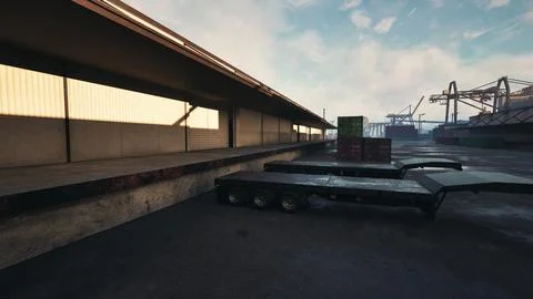 Trailer Parked Next to Loading Dock in Parking Lot Stock Illustration